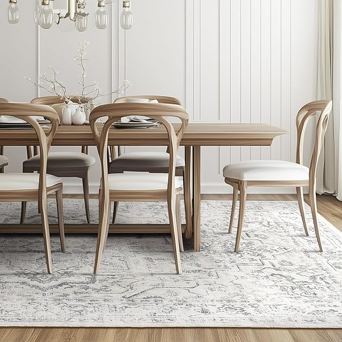 Extra Large Area Rugs 10x14 for Living Room, Farmhouse Distressed Printed Carpet Rugs for Bedroom Low Pile Thin, Non Slip Washable Neutral Boho Rug for Dining Room, Off White/Grey