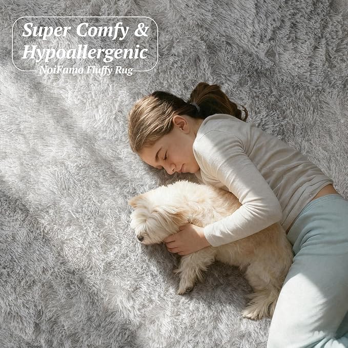 6x9 Area Rugs for Living Room Bedroom, Soft Fluffy Shaggy Bedside Rug, Indoor Floor Carpet for Kids Playroom, Dorms, Nursery Rooms, Home Decor (Tie-Dyed Light Grey 6'x9')