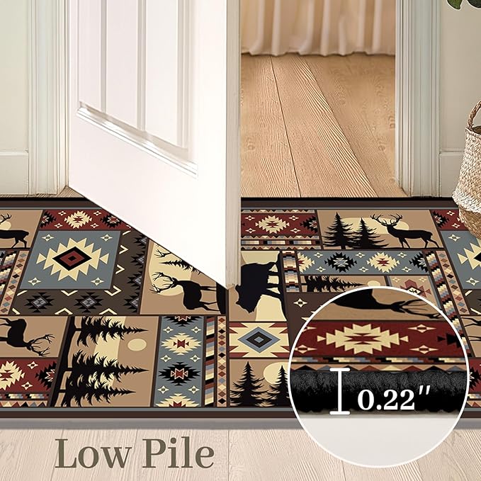 Rustic Cabin Wildlife Entrance 2x3 Rug,Buffalo Plaid Bear Moose Deer Country,Door Mat Indoor Throw Rugs Small Entryway Rug Doormat Washable Non Slip Vintage Floor Carpets Mat for Front Door,Bedroom
