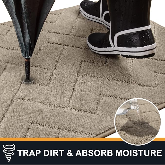 PURRUGS Dirt Trapping Door Mat 24" x 59", Non-Slip Machine Washable Entry Rug, Shoe Scraper, Dog Doormat, Super Absorbent Welcome Mat for Front & Back Door, Muddy Wet Shoes & Paws, Taupe
