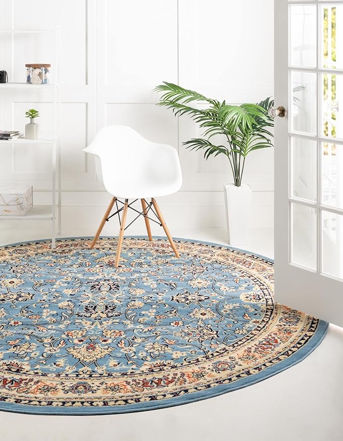 Unique Loom Sialk Hill Collection Area Rug - Washington (7' 10" Round Light Blue/Navy Blue)