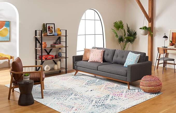 SAFAVIEH Area Rug 10x13 - Tulum Collection - Large - Ivory & Blue, Moroccan Boho Tribal Design, Non-Shedding & Easy to Clean, Ideal for Living Room, Bedroom, Dining Space (TUL272C)