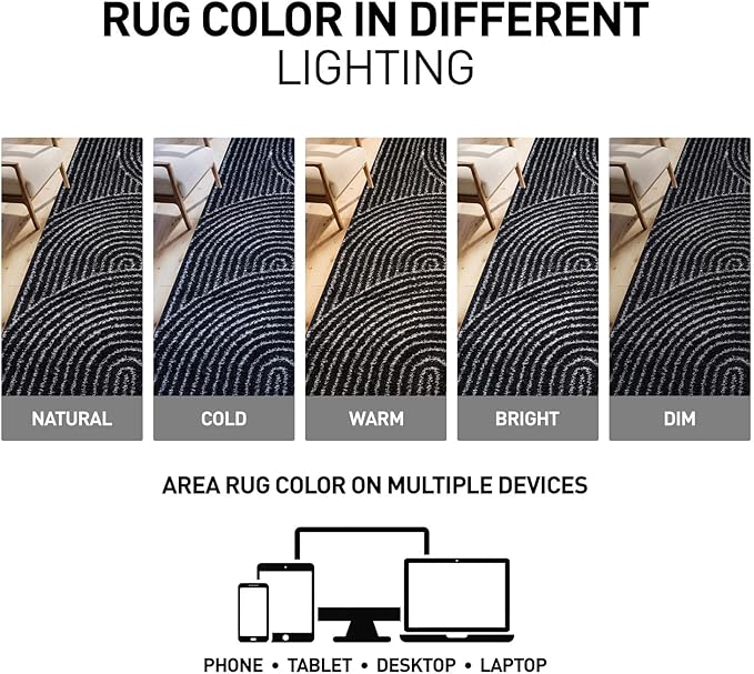Rugshop Circles Arch Shag Area Rug Anthracite Dark Gray 5' x 7' Great for Bedrooms, Living Rooms, or Under Coffee Tables