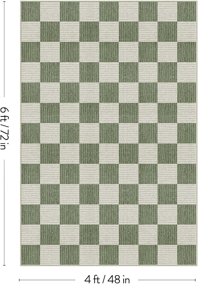 LIVEBOX 4x6 Washable Area Rug Checkered, Non-Slip Small Entryway Rug Green Farmhouse Neutral Classic Geometric Boys Rug for Bedroom Living Room Low-Pile Carpet for Indoor Kitchen(Sage Green 4'x6')