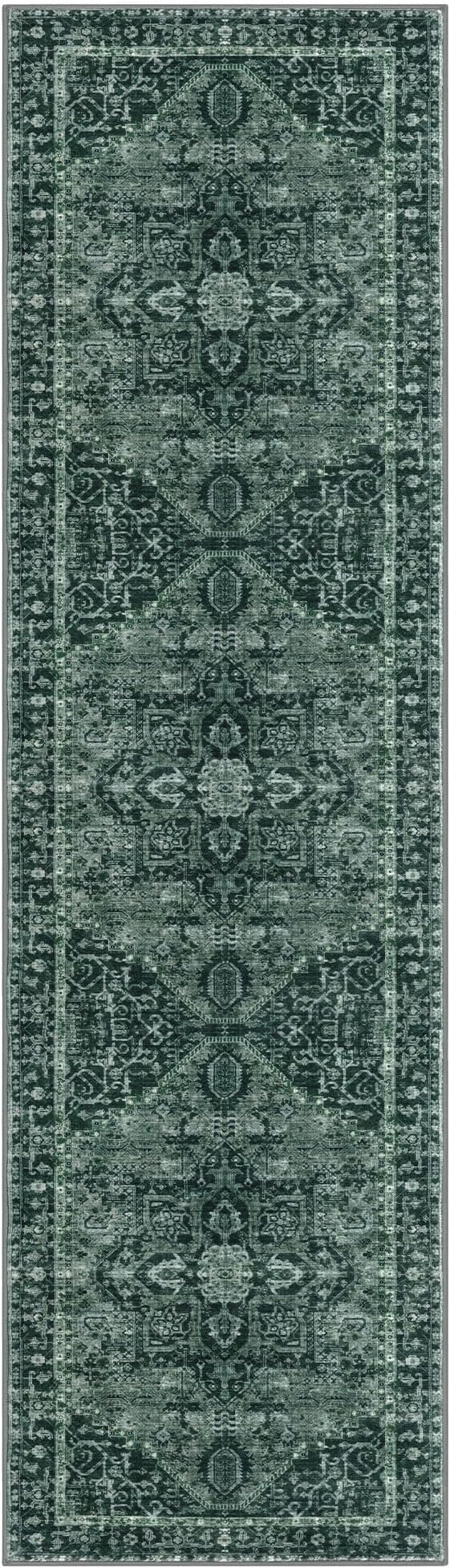 KOZYFLY Runners for Hallways 2x7 Ft Washable Kitchen Runner Rug Boho Runner Rug for Entryway Indoor Printed Faux Wool Long Floor Carpet Runner for Bedroom Laundry Kitchen Hallway, Dark Green