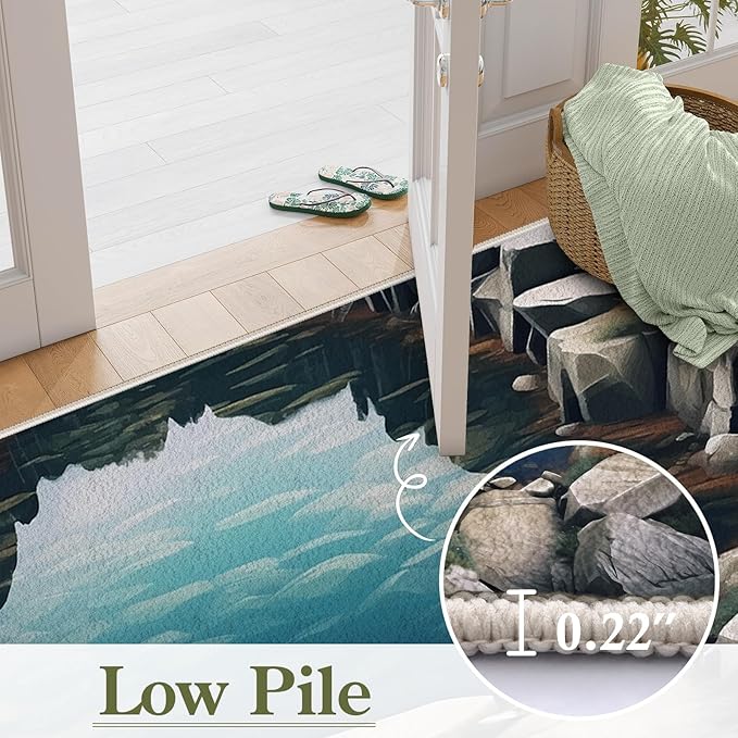 Visual Illusion Canyon Living Room Rug, 3x4ft, 3D Visual Effect Stream Indoor Throw Mat, Stone Crack Ultra Soft Home Decor Carpet, Thin Low Pile Machine Washable Rugs for Entrance