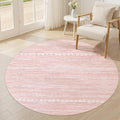Nakagishi Round Rug Kitchen Washable Rugs: 4x4 Non-Slip Boho Soft Modern Stain Resistant Indoor Floor Neutral Farmhouse Throw Carpet for Hallway Bathroom Laundry Room Entryway Bedroom- Pink