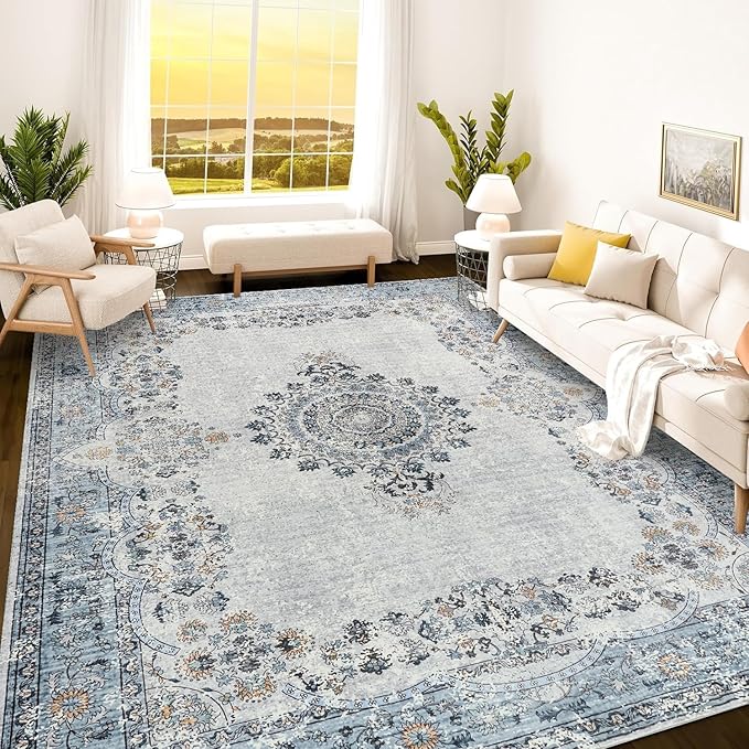Istana 9x12 Area Rug - Blue 9 x 12 Area Rugs for Living Room - Foldable 9x12 Rugs for Bedroom/Living Room Rug - Stain Resistant Washable Rugs - Eco-Friendly Area Rugs