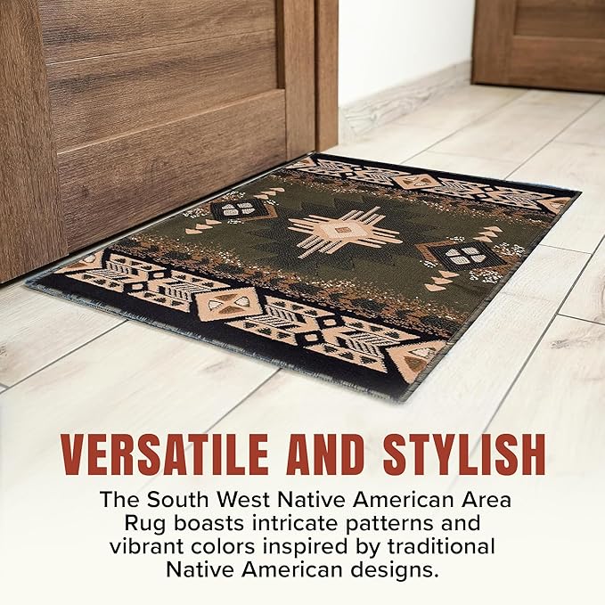 YHSF South West Native American Area Rug C318 - Easy Clean, Thick, Soft, Durable Native Tribal American Indian Inspired Rug for Bedroom/Living Room and More - Sage Green, 3 Feet x 4 Feet 7 Inches