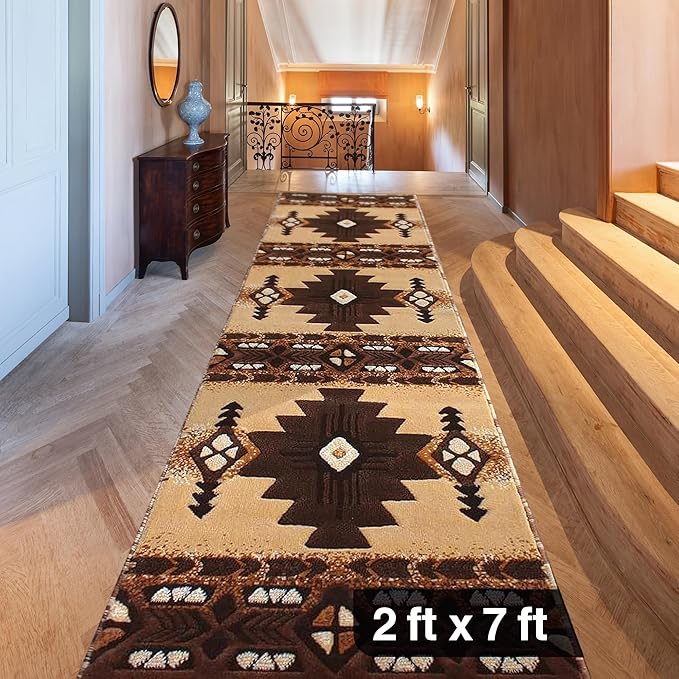 YHSF South West Native American Area Rug C318 - Easy Clean, Thick, Soft, Durable Native Tribal American Indian Inspired Rug for Bedroom/Living Room and More - Berber, 2 Feet x 7 Feet