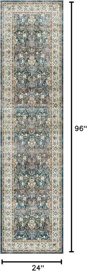 Dripex Runner Rug-2x8 Washable Distressed Hallway Runner Oriental Medallion Carpet Runner Non-Slip Stain-Resistant Kitchen Mat Foldable Thin Accent Rug for Entrance Living Room Bedroom