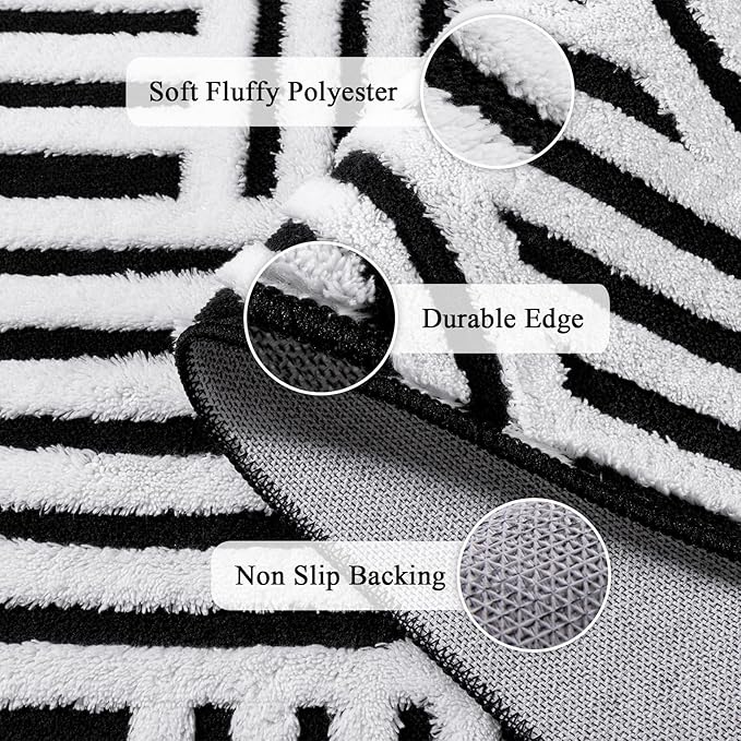 SHACOS Soft Cozy Fluffy Arch Pattern High Low Pile Rugs 4'x6' Non Slip Washable Scandinavian Minimalist Rug Modern Geometric Arc Carpet for Living Room Bedroom Dining Room, Black White