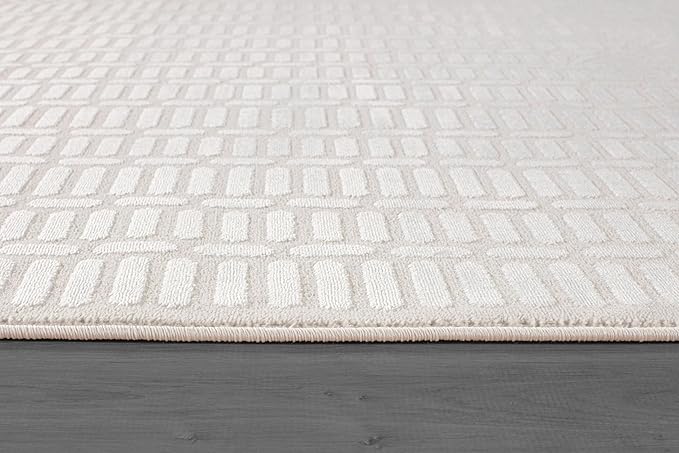 Beverly Rug Modern Geometric Area Rug 8x10 Low-High Pile Durable Soft Abstract Grid Indoor Rugs for Living Dining Room Office Stain Resistant Non Shedding Casual Indoor Carpet Beige White 8 x 10