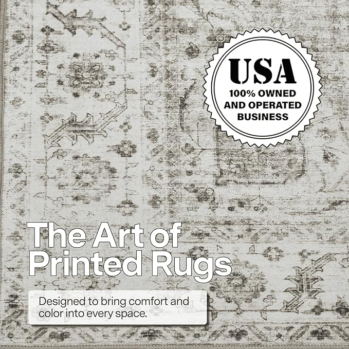ReaLife Rugs Machine Washable Area Rug - Stain Resistant,Non-Shed - Eco-Friendly,Non-Slip, Family & Pet Friendly - Made from Premium Recycled Fiber - Vintage Bohemian Medallion - Beige Ivory, 4' x 6'