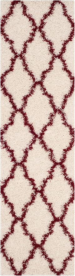 SAFAVIEH Dallas Shag Collection Runner Rug - 2'3" x 6', Ivory & Red, Trellis Design, Non-Shedding & Easy Care, 1.5-inch Thick Ideal for High Traffic Areas in Living Room, Bedroom (SGD257R)