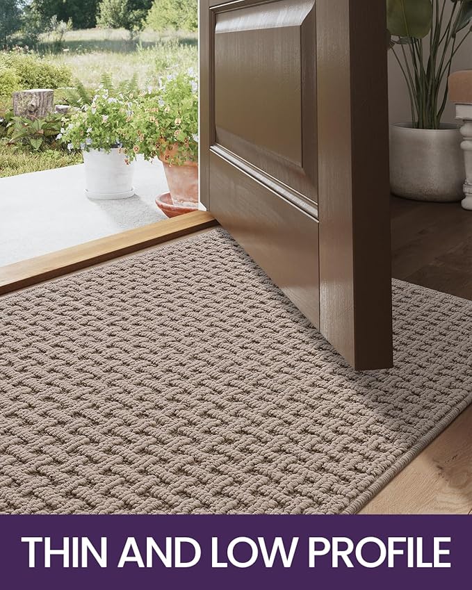 DEXI Front Entryway Door Mat Non Slip 32x48, Washable Entry Way Mats Inside Entrance Low Profile, Welcome Doormat Dirt Trapper for House Floor Home Porter Hall Backdoor Area, Light Taupe
