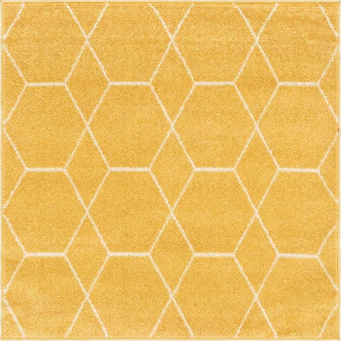 Unique Loom Trellis Frieze Collection Area Rug - Geometric (4' Square, Yellow/ Ivory)