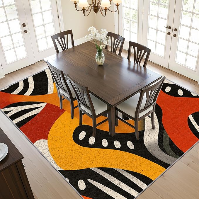 Pop Art Area Rugs - Retro Colorful Abstract Rug 4x5, Hippie Aesthetic Funky High Traffic Shed Resistant Carpets Room Decor #C095
