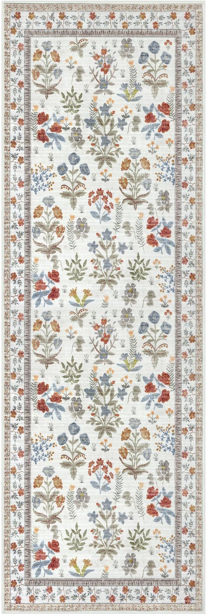 Boho Floral Machine Washable Runner Rug 2x6, Ivory Kitchen Runner Rug Non-Slip, Super Thin Hallway Rug Runner Printed Faux Wool Soft Carpet for Entryway Bedroom Laundry Room Indoor