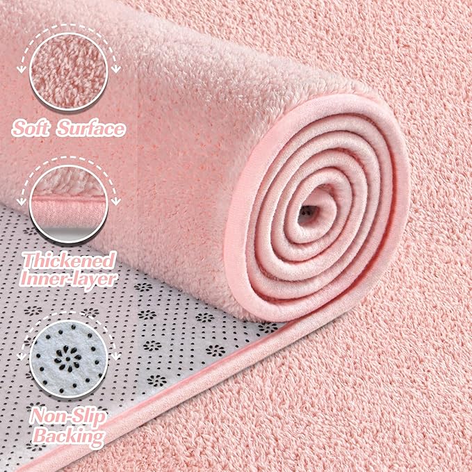 Large Area Rugs for Living Room Bedroom, 7x10 Feet Pink Rug, Minimalist Modern Shag Rug, Soft Thick Comfy Memory Foam Indoor Carpet, Non-Slip Washable Rug for Boys Girls Dorm Nursery Room Home Decor