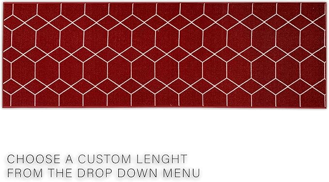 Custom Made Runner Rug for Kitchen Foyer Hallway Entry Choose Your Length Size 26 Inch Wide Geometric Lattice Design Red Color (3 feet x 26 inch)
