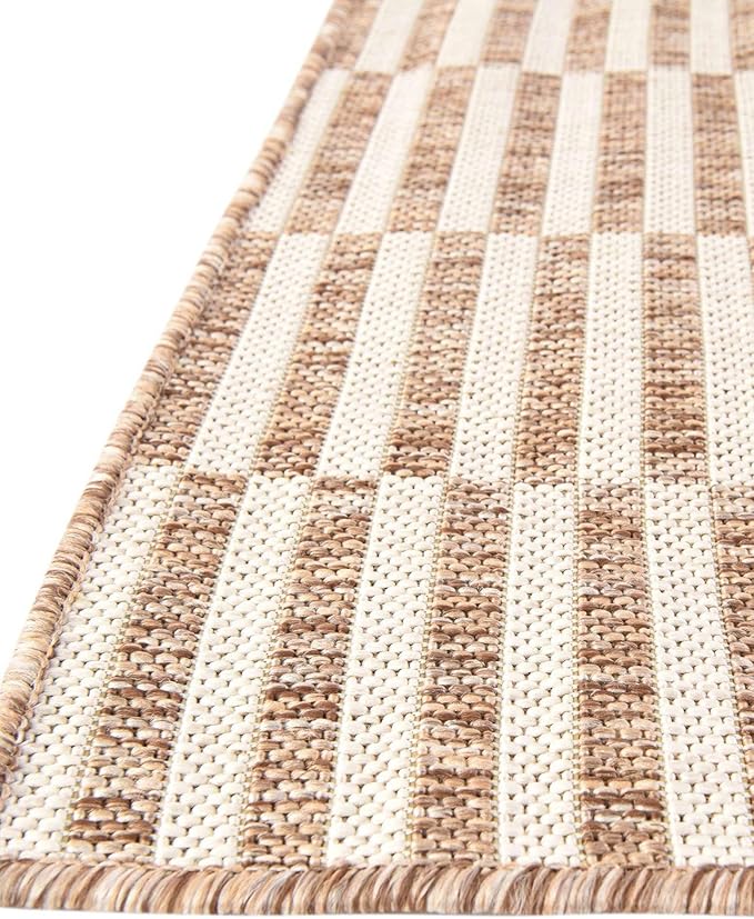 Unique Loom Outdoor Striped Collection Area Rug - Striped (2' x 8' Runner Taupe/Ivory)