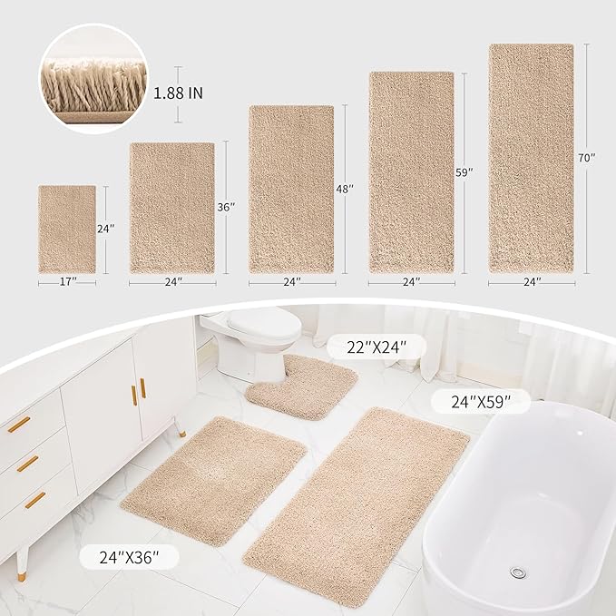 Beige Bathroom Rug 24x48 Non Slip Fluffy Bath Mat for Bathroom Floor Washable Plush Luxury Bath Rug for Tub Soft Shaggy Absorbent Shower Sink Mat