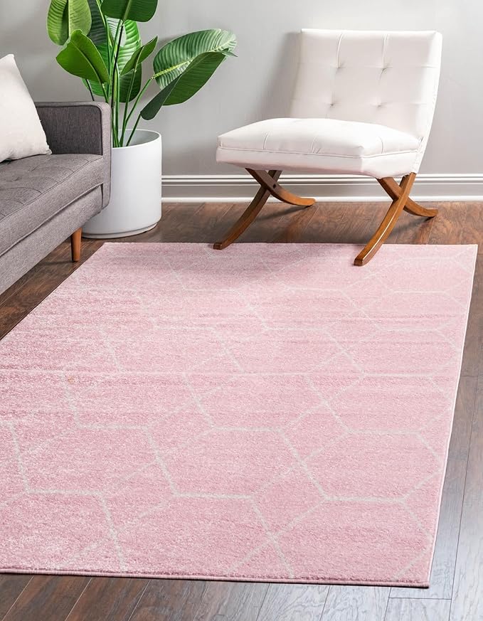 Unique Loom Trellis Frieze Collection Area Rug - Geometric (10' x 13', Light Pink/ Ivory)