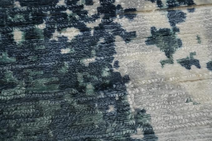 Rug Source Modern Collection, 5x8 Rug, Hand Knotted Navy Blue & Blues All-Over Rug, Oriental Viscose Silk Carpet for Foyer, Entryway and Hallway