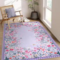 Wonnitar Washable 4x6 Rug, Purple Rugs for Girls Bedroom, Soft Non-Slip Nursery Area Rug, Floral Rug Kids Room Low Pile Throw Carpet for Dorm Decor (Purple,4'x6')