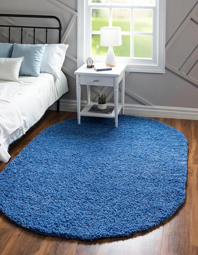 Unique Loom Solid Shag Collection Area Rug (8' x 10' Oval, Lilac)