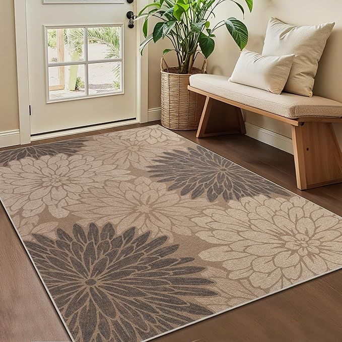 Floral Easy Jute Rug 3x5 Outdoor Entryway Rug Washable Area Rugs for Living Room Bedroom Non Slip Neutral Farmhouse Indoor Outdoor Carpet for Backyard Patio Office