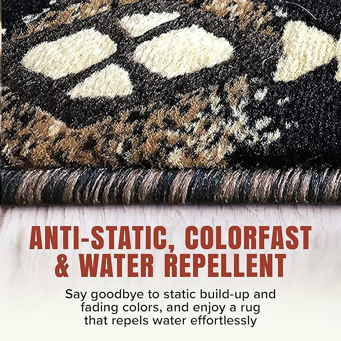 YHSF South West Native American Area Rug C318 - Easy Clean, Thick, Soft, Durable Native Tribal American Indian Inspired Rug for Bedroom/Living Room and More - Black, 5 Feet x 7 Feet