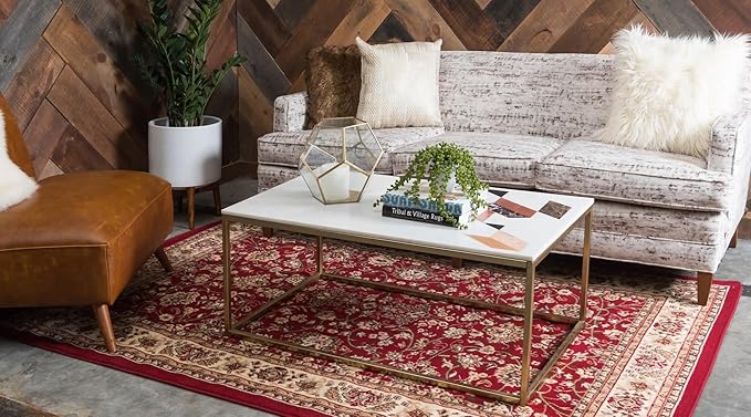 Unique Loom Sialk Hill Collection Area Rug - Washington (9' 10" x 14' 1" Rectangle Burgundy/Cream)