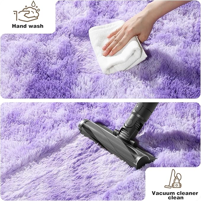 5x7 Area Rugs for Living Room, Fluffy Large Rugs for Bedroom, Soft Shag Fuzzy Non-Slip Carpet for Kids Boys and Girls Nursery Room Dorm Indoor Home Decor (Tie-Dyed Purple, 5ft x 7ft)