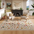 Vintage Medallion Floral 4x6 Rug, Machine Washable Non-Slip Area Rug, Low Pile Soft Carpet for Entry, Living Room, Office, Kids, Girl/Boys Room | Beige