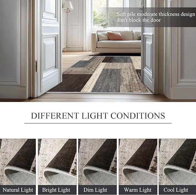Modern Geometric Patchwork Indoor Area Rug for Living Room, Blue-Taupe 5'x 7' Large Rug Rockwood Collection Hardwood Floors Decor for Bedroom, Blue Throw Carpet for Office Entryway Dining Room