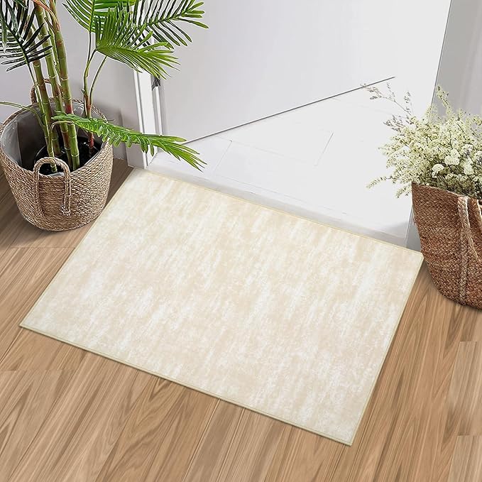 RUGSREAL Small Contemporary Area Rug Modern Solid Indoor Throw Carpe Machine Washable Non-Slip Low-Pile Area Rug for Living Room Bedroom Laundry, 2' x 3' Cream-White