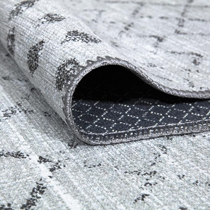 Bloom Rugs Washable Non-Slip 7 ft Runner - Ivory/Gray Traditional Moroccan Runner for Entryway, Hallway, Bathroom, and Kitchen - Exact Size: 2.5' x 7'