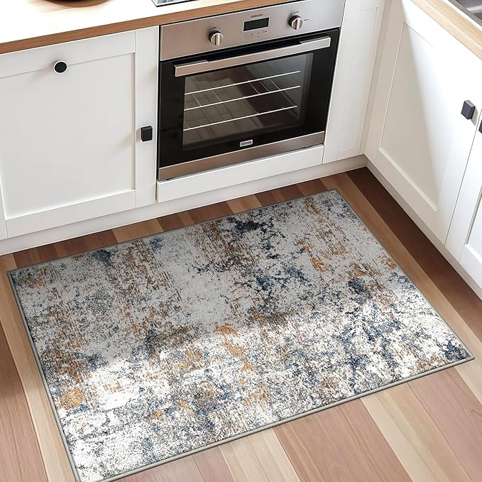 2x3 Machine Washable Area Rug for Entryway, Multicolor Modern Vintage Abstract Rug Non-Slip Low Pile Soft Faux Wool Small Carpet, Kids and Pets Friendly for Bedroom Kitchen Hallway Home Decor Rug