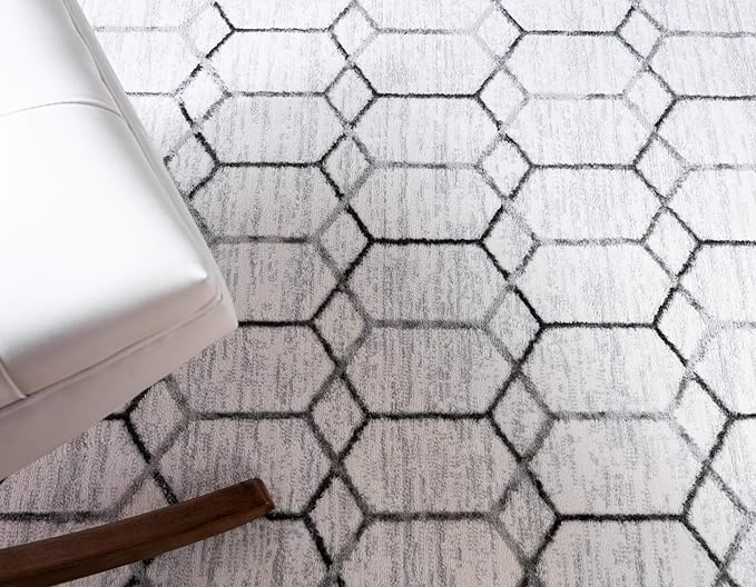 Rugs.com Lattice Trellis Collection Rug – 7' x 10' White Low-Pile Rug Perfect for Living Rooms, Large Dining Rooms, Open Floorplans