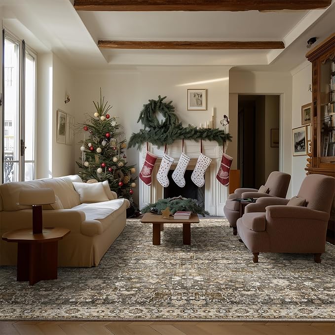 8x10 Washable Area Rugs Ultral Soft Non-Slip Stain Resistant Vintage Boho Large Carpet for High-Traffic Living Room & Dining Room