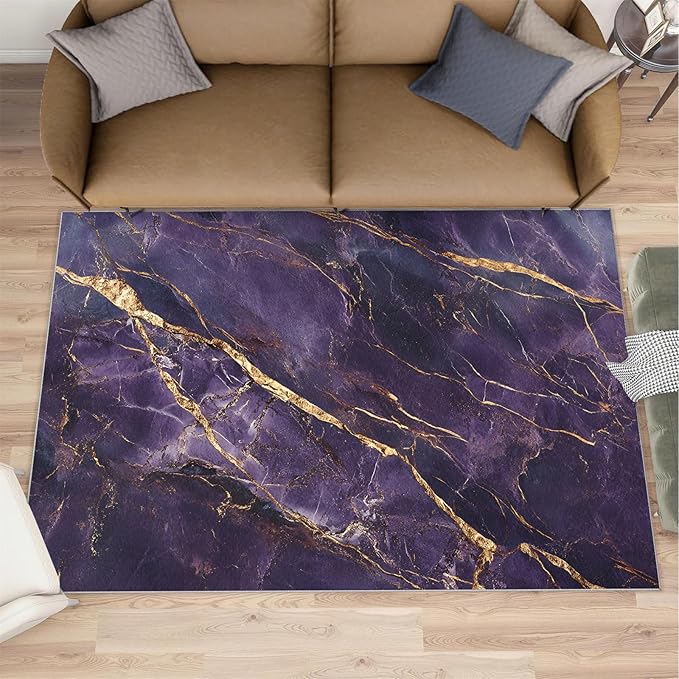 8x10 Abstract Marble Rugs for Living Room - Purple-Marble Large Area Rug, Luxury Stone Pattern Modern Boy Nursery Rug Soft Washable for Classroom Office Bedroom Kids Room