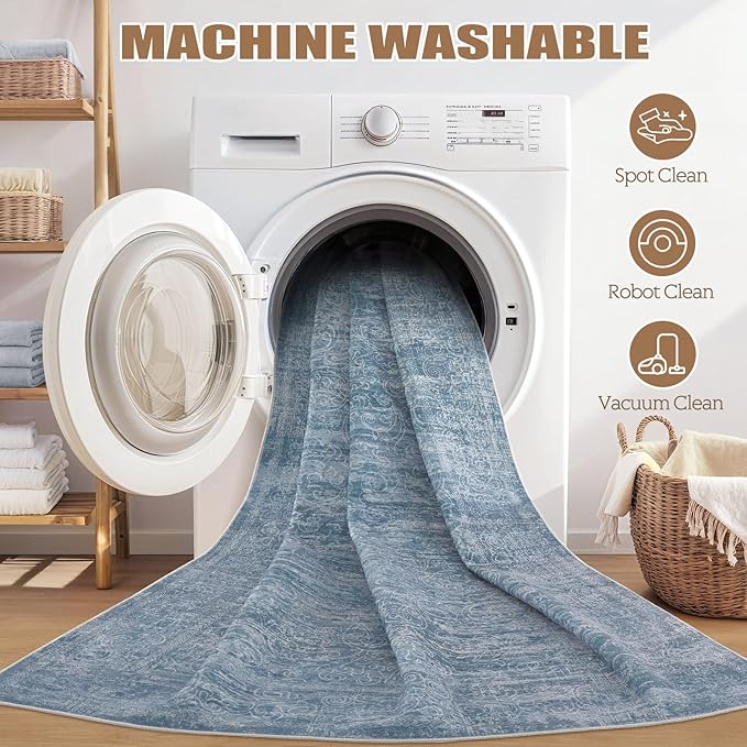 Area Rug Living Room Rugs - 10x14 Abstract Large Soft Indoor Washable Rug Neutral Modern Low Pile Carpet for Bedroom Dining Room Farmhouse Home Office - Dark Blue