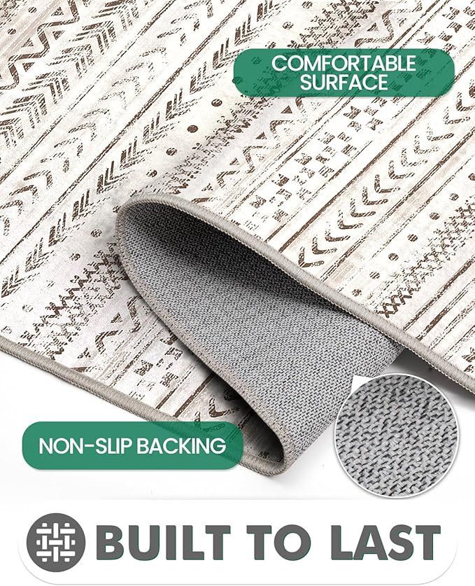 LUMI Ultra Thin Door Mat, 32x47 Non Slip Indoor Doormat Entrance Washable Rugs Entryway Oriental Vintage Soft Carpet for Kitchen Bedroom Front Door, White and Brown
