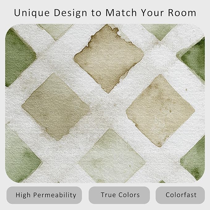 Checkered Rug, Washable 4x6 Rug for Living Room, Geometric Rhombus Patterned Indoor Carpet, Checkered Decor for Home, Bedroom, Soft Non Slip Thin Design FER36