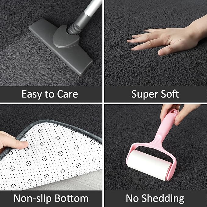 AROGAN 2x4 Feet Shag Runner Rug for Hallways, Washable Rugs with Memory Foam for Bedroom, Entryway Indoor Fluffy Throw Rug for Bedside Living Room Kids Girls Nursery Dorm Room Decor, Dark Grey