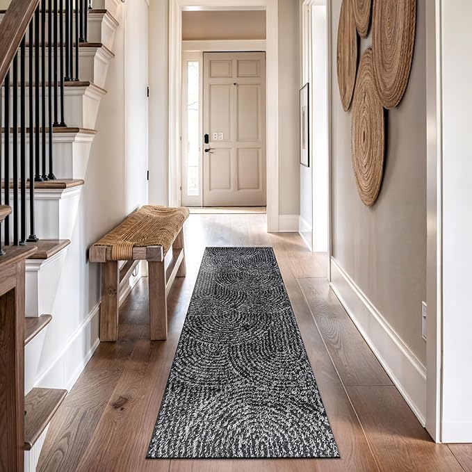 Rugshop Circles Arch Shag Runner Rug Anthracite Dark Gray 2' 3" x 12' Great for Long Hallways, Open Entryways, or Galley Kitchens