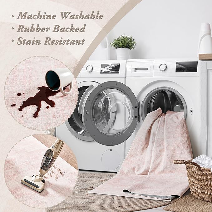 Pink Entryway Rugs, Boho Abstract Modern Cute Runner Rug for Hallway,3x8