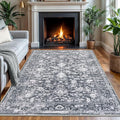 KILOCOCO Area Rug 4x6 Entryway Rug Washable Printed Vintage Floral Rubber Backed Non Slip Indoor Kitchen Rugs for Laundry Room Playroom Bedroom Living Room Moroccan Area Rugs, Grey